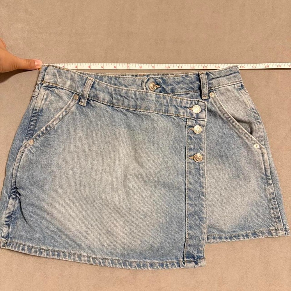 Free People blue denim mini skirt with button detail, size 28